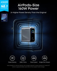 Anker Prime Charger (160W, 3 Ports, Smart Display) with Anker Prime USB-C to USB-C Cable (240W, Upcycled-Braided)