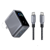 Anker Prime Charger (160W, 3 Ports, Smart Display) with Anker Prime USB-C to USB-C Cable (240W, Upcycled-Braided)