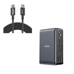 Anker 575 USB-C Docking Station (13-in-1) and New Nylon USB-C to USB-C 100W Cable (10 ft)