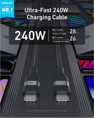 Anker USB-C to USB-C Cable (3 ft / 6 ft, 240W, Upcycled-Braided, 4-Pack)