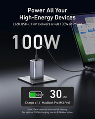 Anker Prime Charger (100W, 3 Ports, GaN) and Anker USB-C to USB-C Cable (3 ft / 6 ft, 240W, Upcycled-Braided)