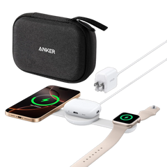 Anker MagGo Wireless Charging Station (3-in-1, Foldable Pad, Aurora White, with Travel Case & Adapter)