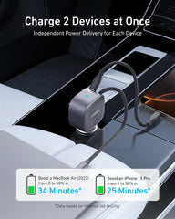 Anker Nano 75W Car Charger and Anker Prime USB-C to USB-C Cable (240W, Upcycled-Braided)