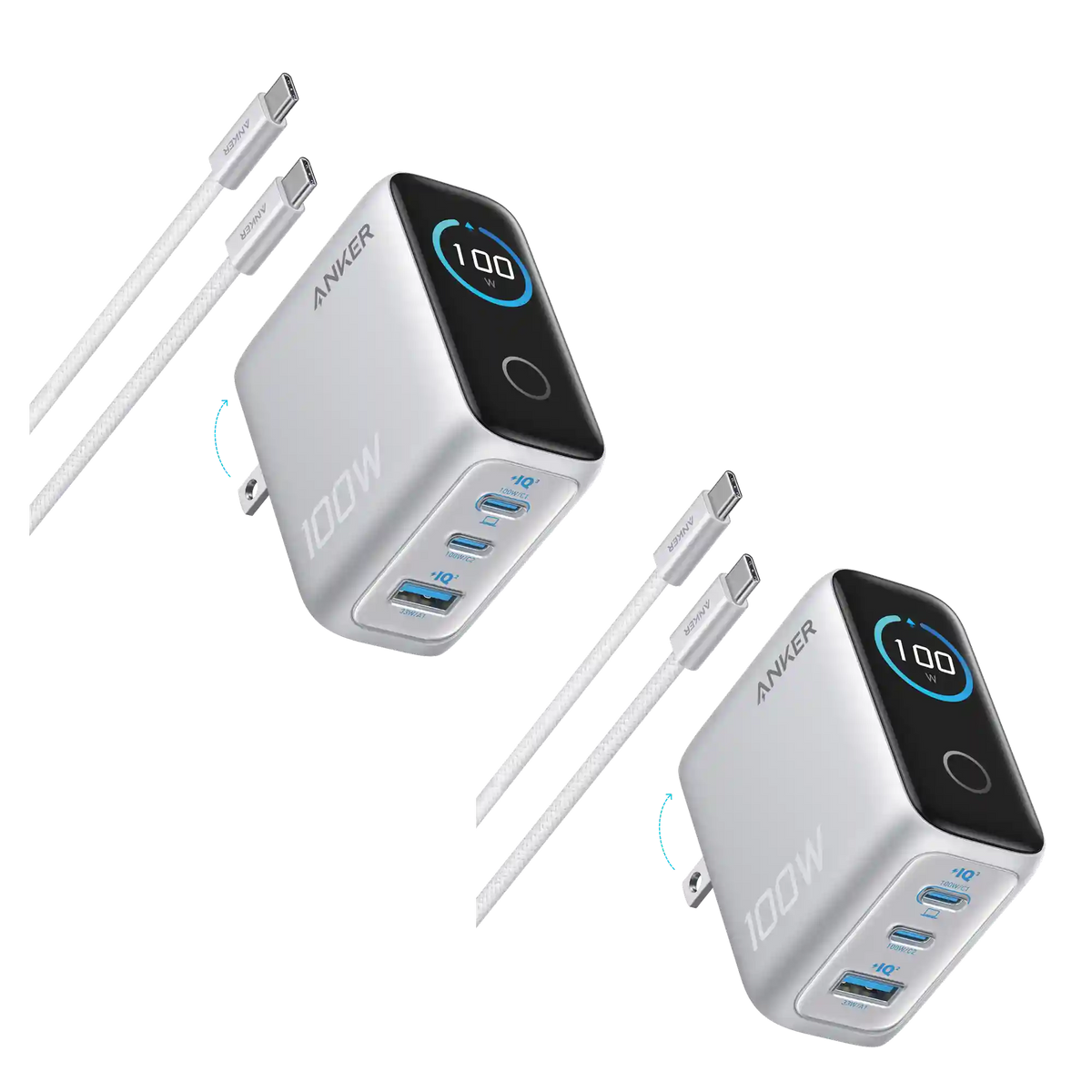 Anker Charger (100W, 3 Ports, Smart Display) 2-Pack