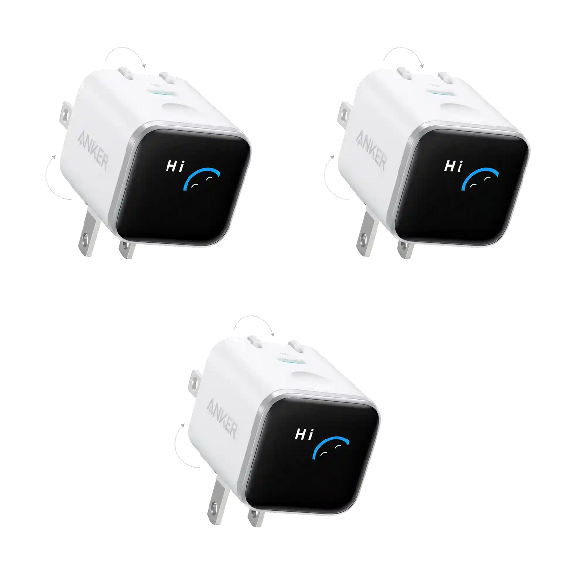 Anker Nano Charger (45W, Smart Display, 180° Foldable, 3-Pack)