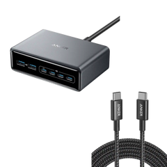 Anker Prime Charger (200W, 6 Ports, GaN) and USB-C to USB-C 100W Cable (10 ft)