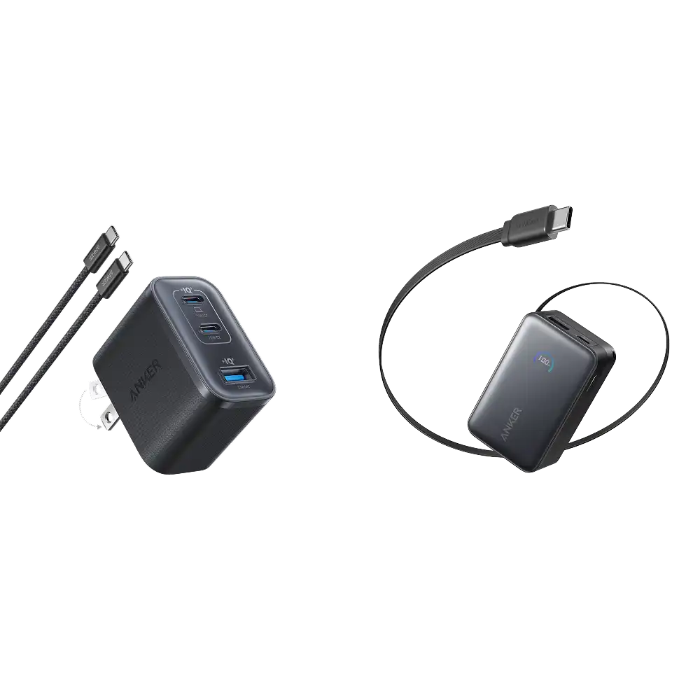 Anker Nano Charger (70W, 3 Ports) and Anker Nano Power Bank (10K, 45W, Built-In Retractable USB-C Cable)