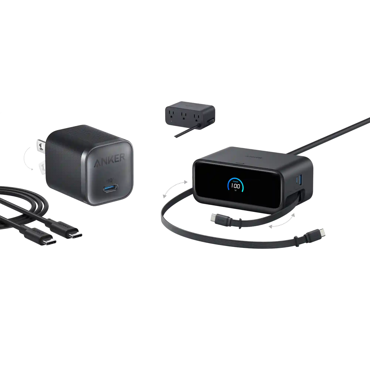 Anker Nano Charging Station (7-in-1, 100W) and Anker Nano Charger (45W) with Cable