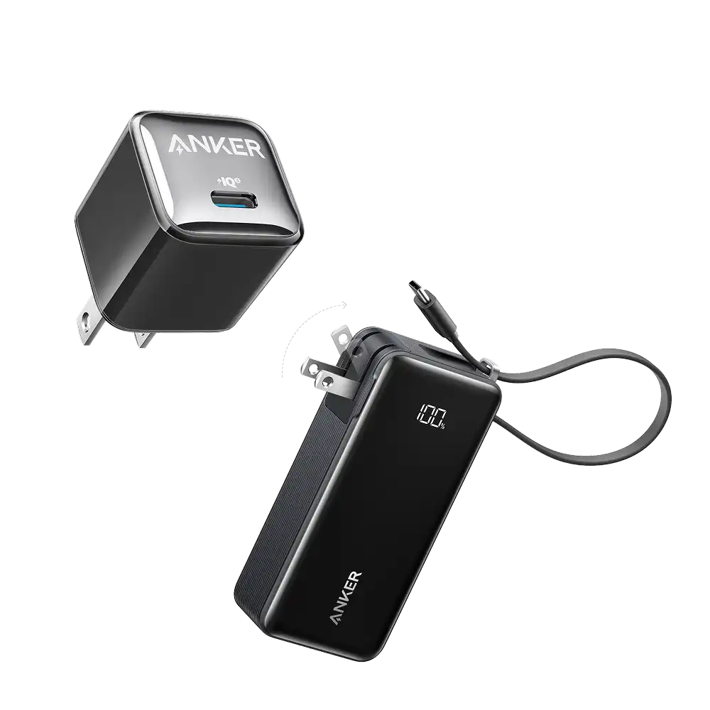 Anker Power Bank (10K, Fusion, Built-In USB-C Cable)and Anker Nano Charger (20W)