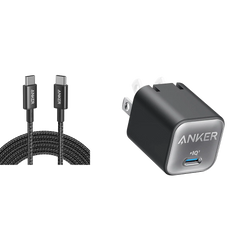 Anker Nano Charger (30W) and New Nylon USB-C to USB-C 100W Cable (10 ft)